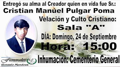 Ante el sensible fallecimiento de Cristian Manuel Pulgar Poma Ante el sensible fallecimiento de Cristian Manuel Pulgar Poma
